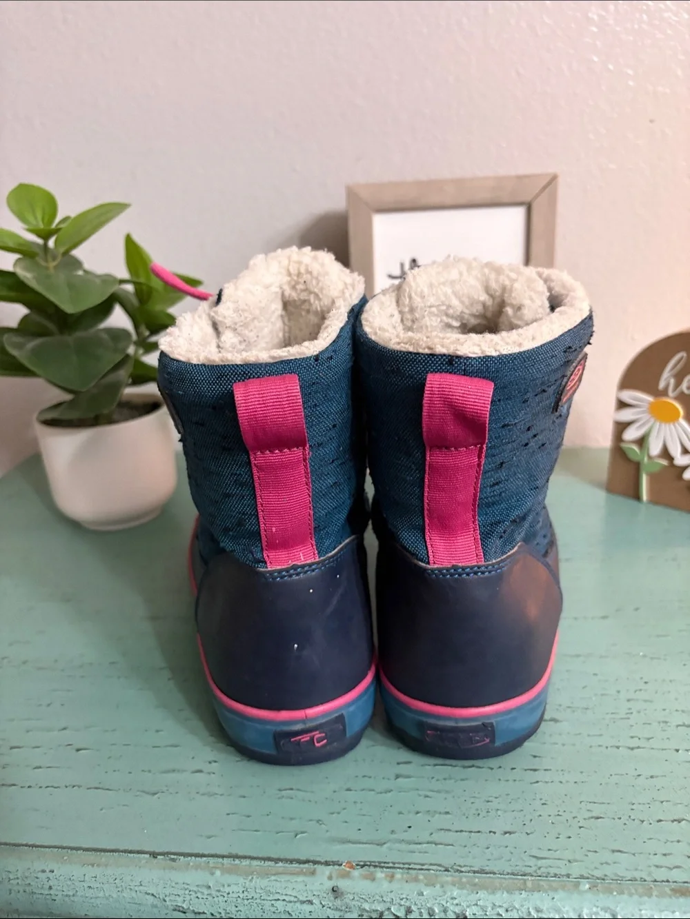 Navy and Pink Winter Waterproof Boots